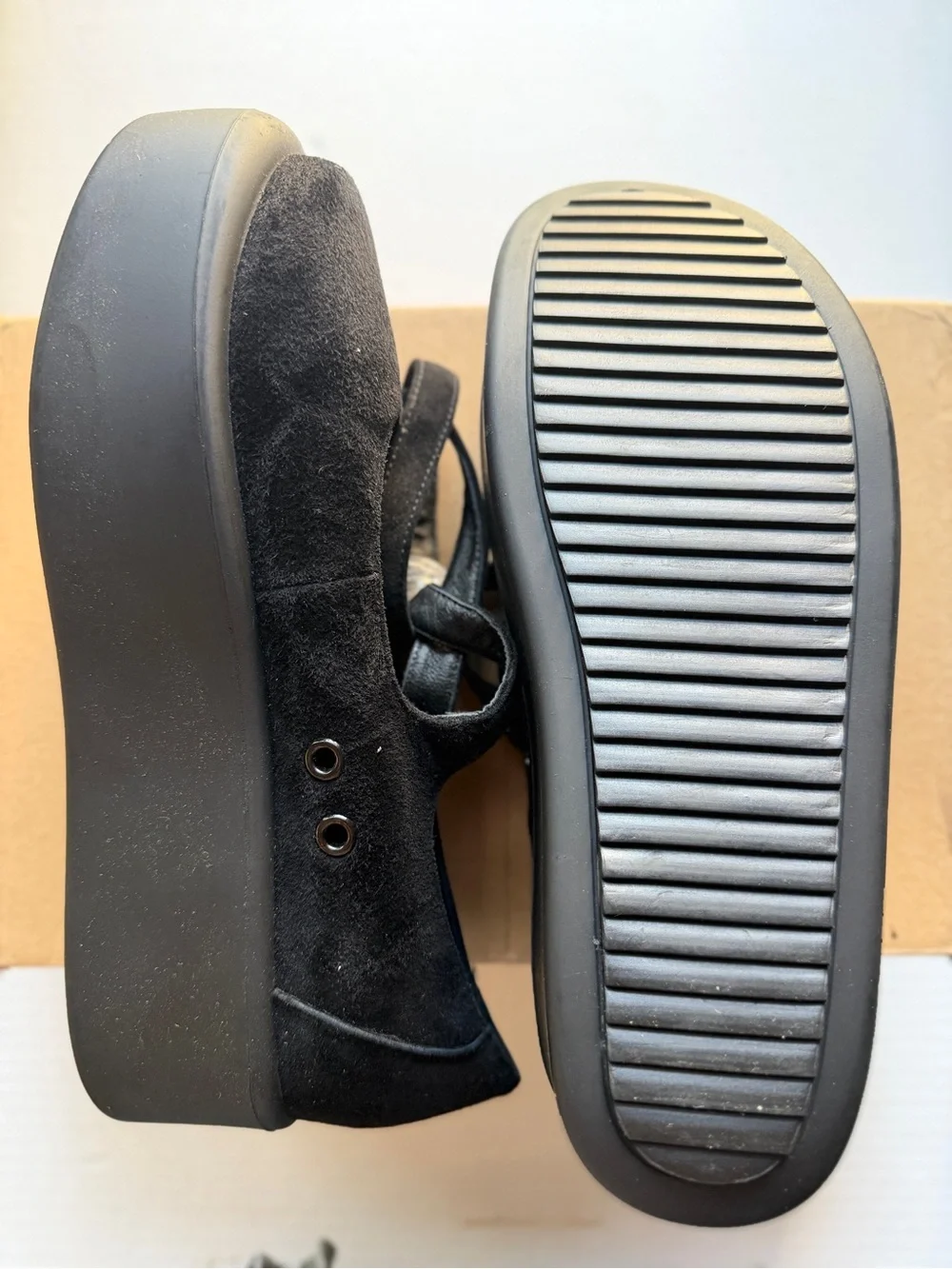 Berry Button Tokyo Bopper Black Ballerina Platform Black Sude Women's Shoes 7